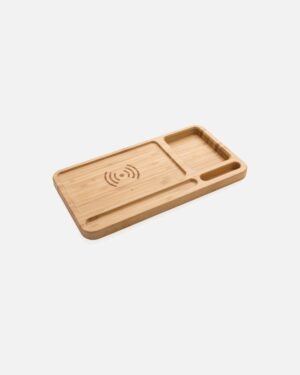 Bambus 10W trådløs oplader & skrivebords organizer